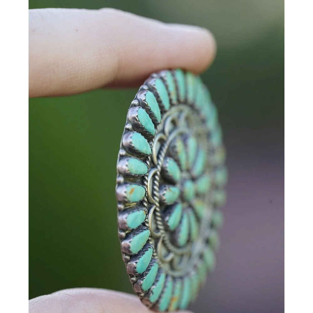 Larry Moses Begay Navajo‎ Sterling Silver Blue Green Cluster Turqiouse Pendant